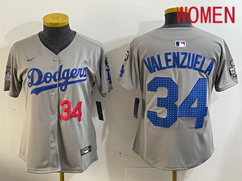 Women Los Angeles Dodgers #34 Valenzuela Grey Game 2024 Nike MLB Jersey style 12051